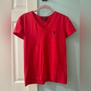 Polo Ralph Lauren Red V Neck T-shirt Women’s Sz Small Short Sleeves